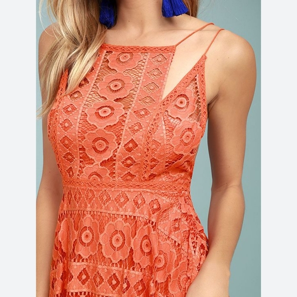 NWT Free People Just Like Honey Coral Orange Lace Dress 0 - Picture 2 of 16